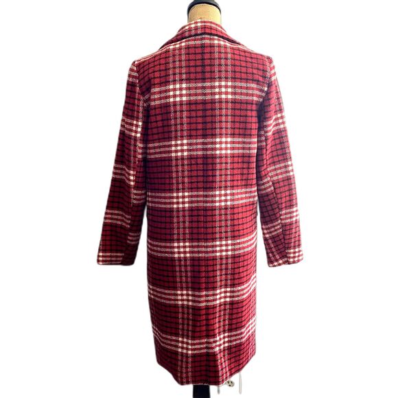 Chartou Red White Plaid Peacoat Winter Coat Longline Wool Blend Size Small‎ - Picture 4 of 6